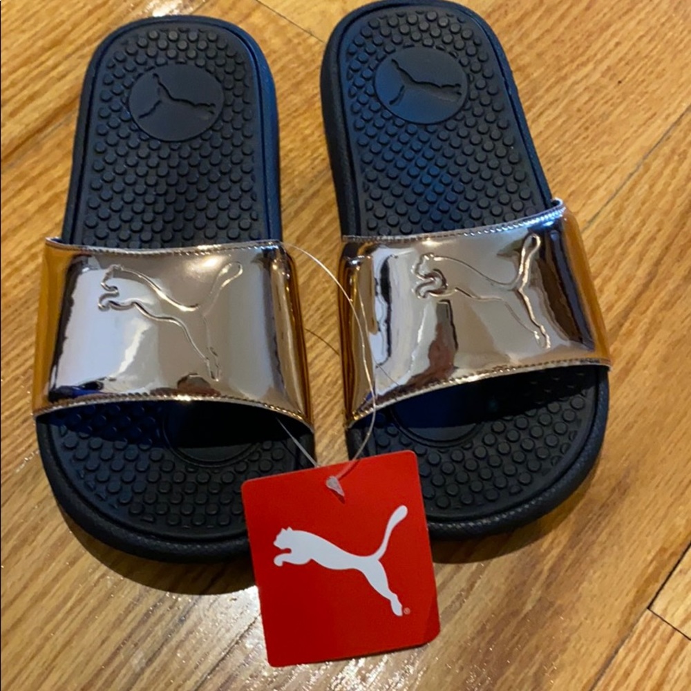 NWT Authentic Rose Gold and Black Puma Slides
